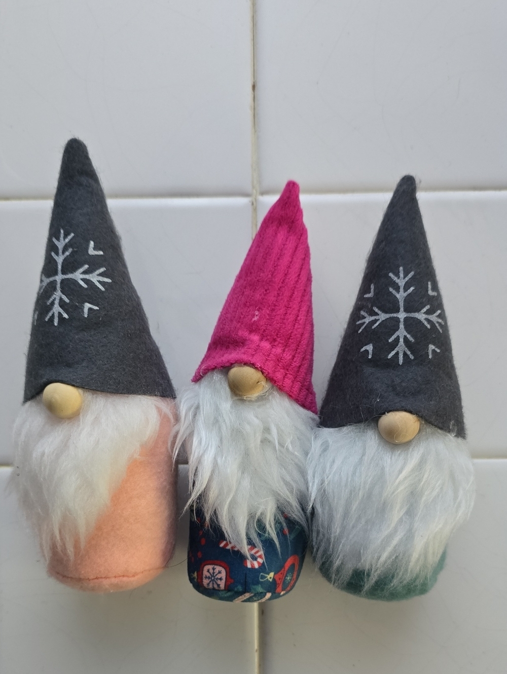 Set of 3 Pink, Blue and Gray Nordic Gnome Plush Holiday Ornaments